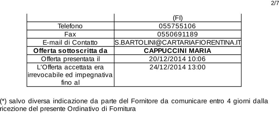 accettata era 24/12/2014 13:00 irrevocabile ed impegnativa fino al (*) salvo diversa indicazione