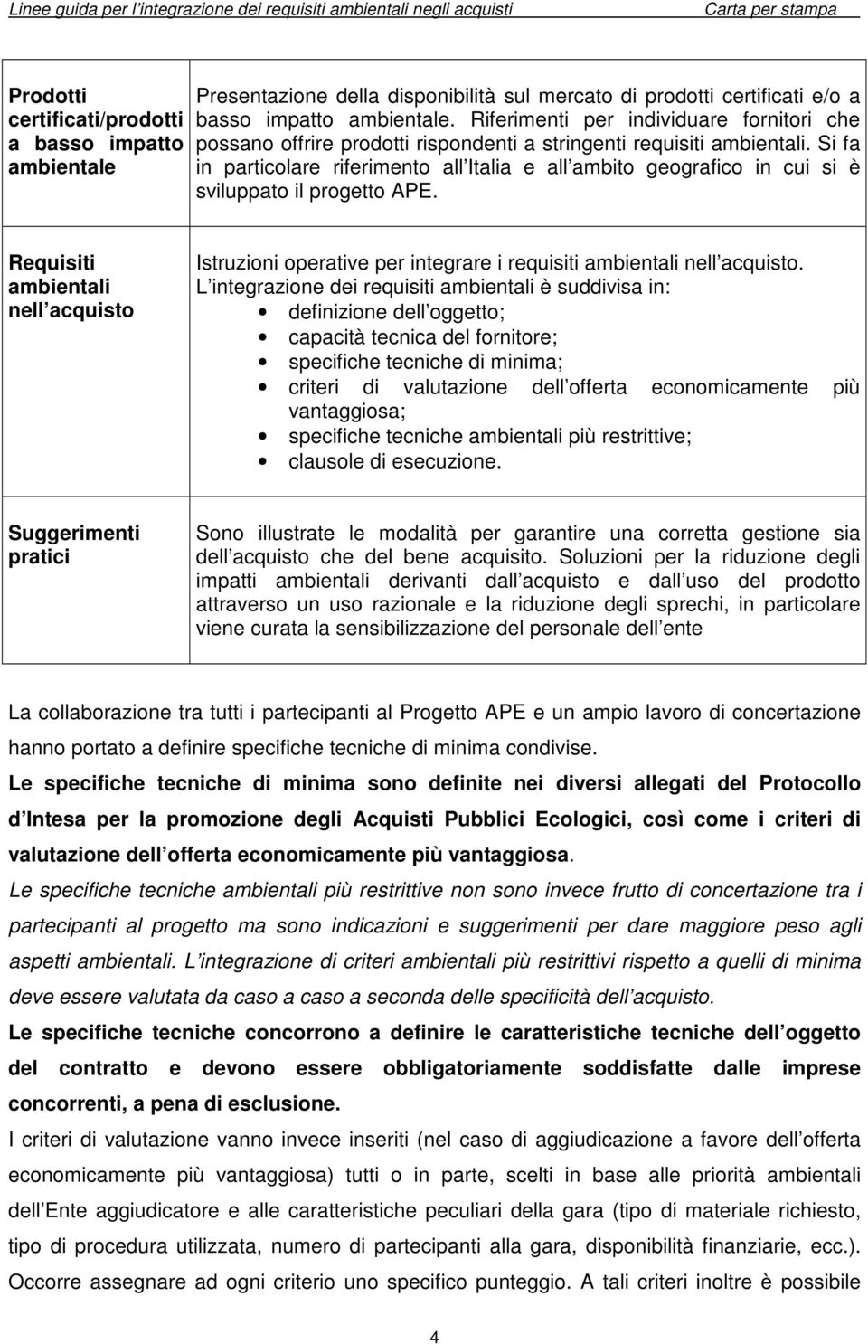 Si fa in particolare riferimento all Italia e all ambito geografico in cui si è sviluppato il progetto APE.