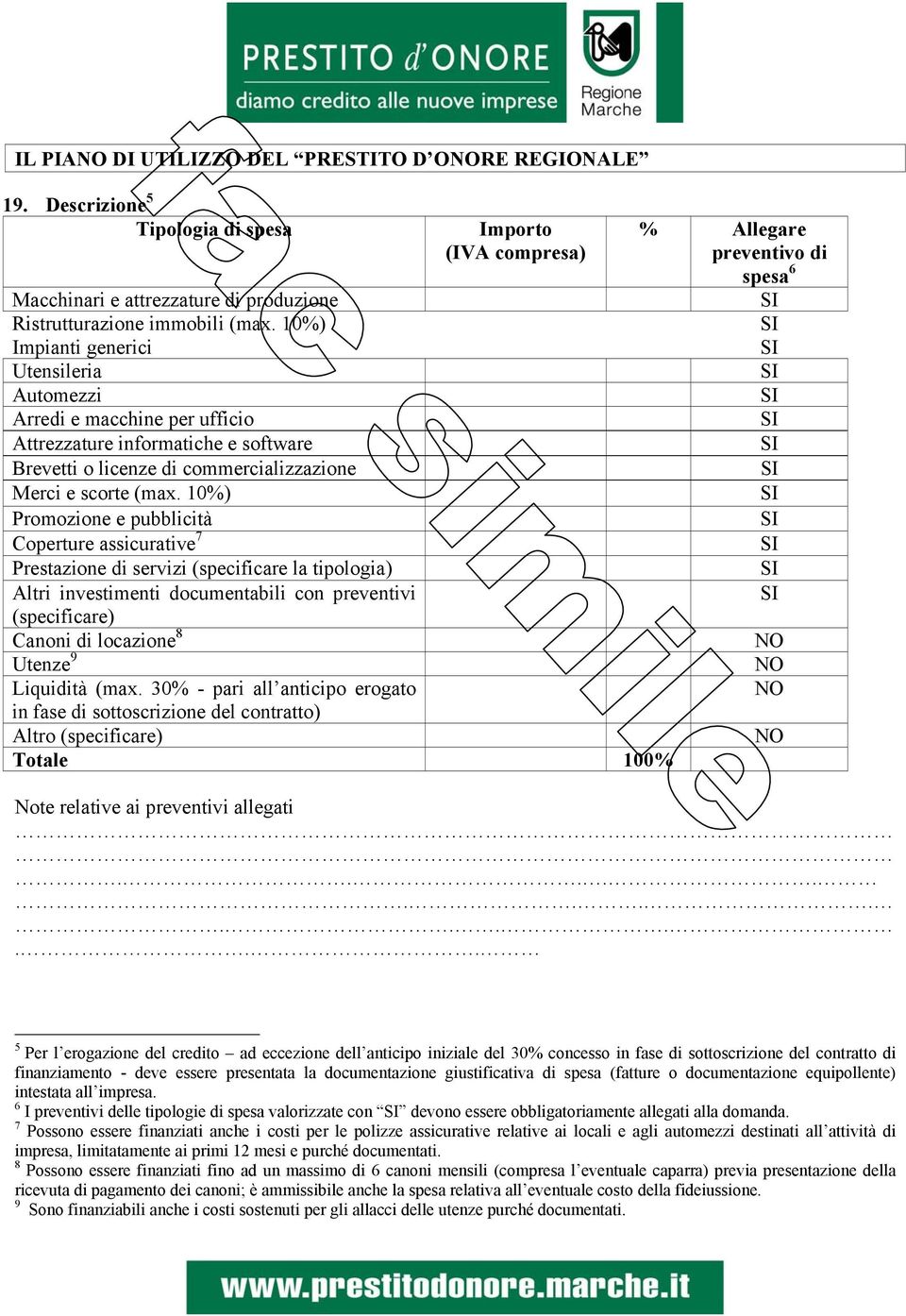 10%) Promozione e pubblicità Coperture assicurative 7 Prestazione di servizi (specificare la tipologia) Altri investimenti documentabili con preventivi (specificare) Canoni di locazione 8 Utenze 9