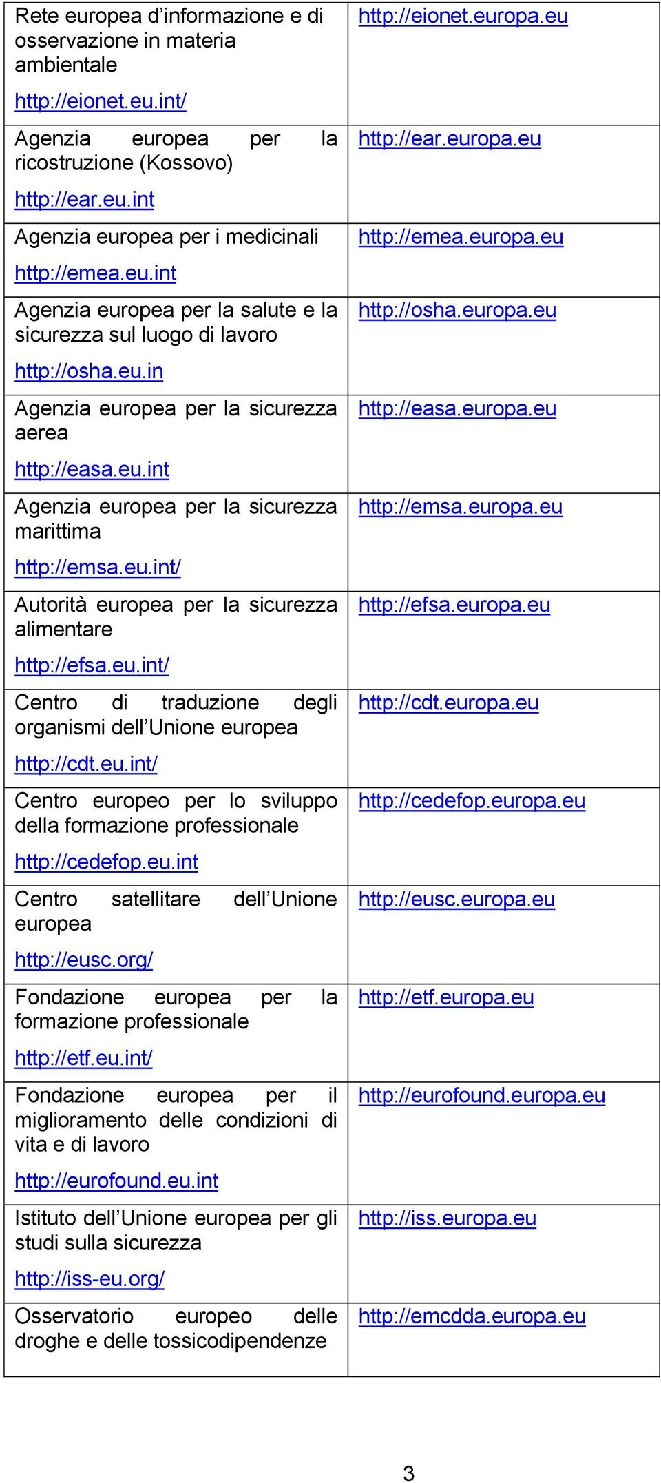 eu.int/ Centro di traduzione degli organismi dell Unione europea http://cdt.eu.int/ Centro europeo per lo sviluppo della formazione professionale http://cedefop.eu.int Centro satellitare dell Unione europea http://eusc.