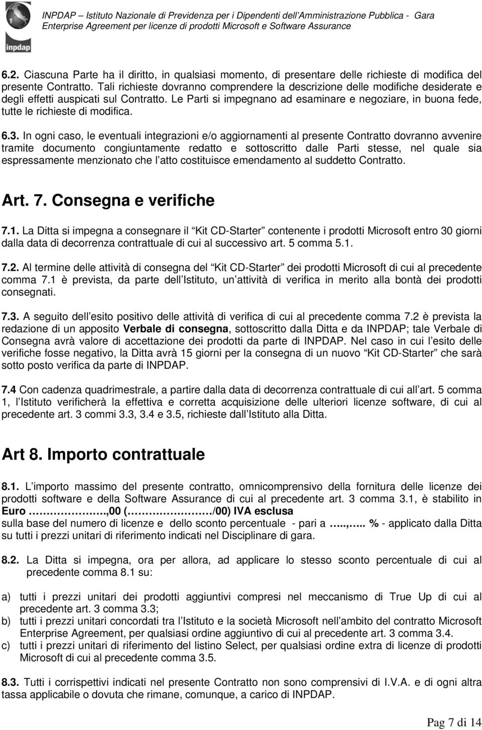 Le Parti si impegnano ad esaminare e negoziare, in buona fede, tutte le richieste di modifica. 6.3.