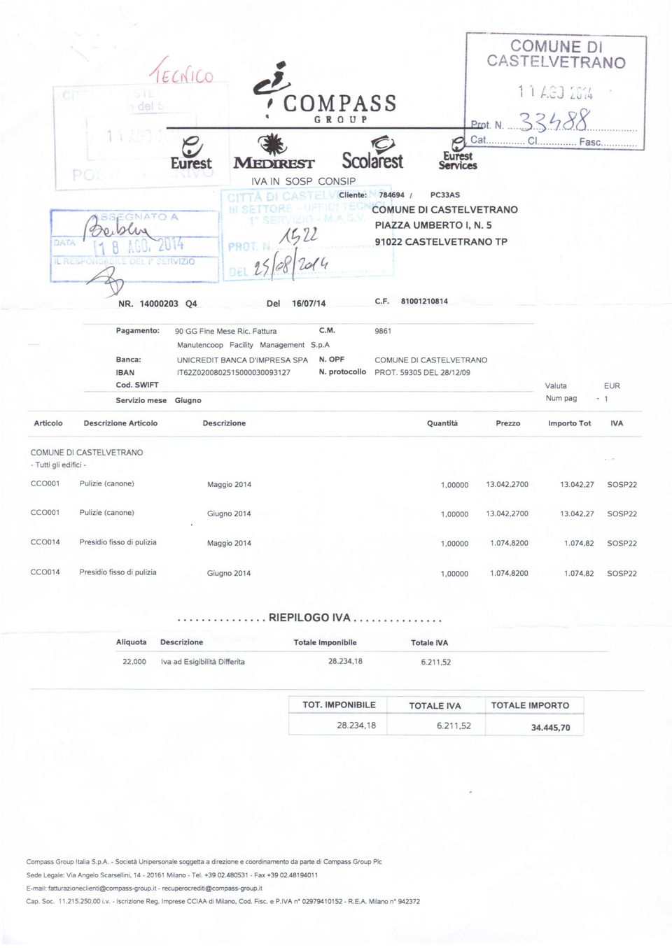 OPF IBAN IT62Z0200802515000030093127 N. protocollo PROT. 59305 DEL 28/12/09 Cod.