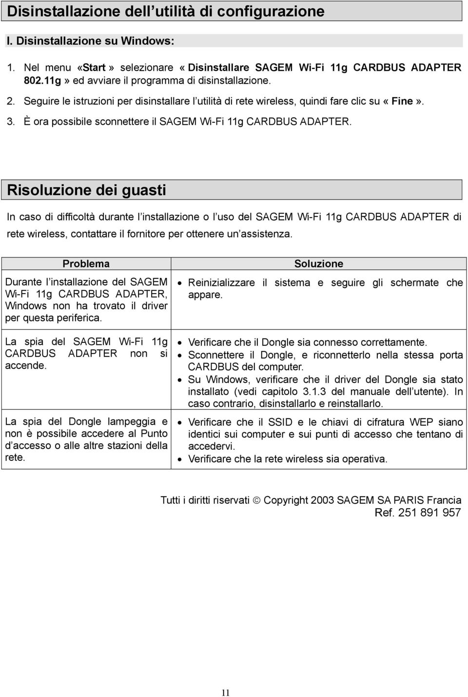 È ora possibile sconnettere il SAGEM Wi-Fi 11g CARDBUS ADAPTER.