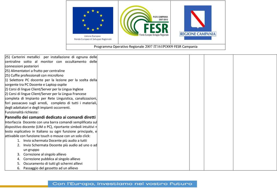 Client/Server per la Lingua Francese completa di Impianto per Rete Linguistica, canalizzazioni, fori passacavo sugli arredi, completo di tutti i materiali, degli adattatori e degli impianti