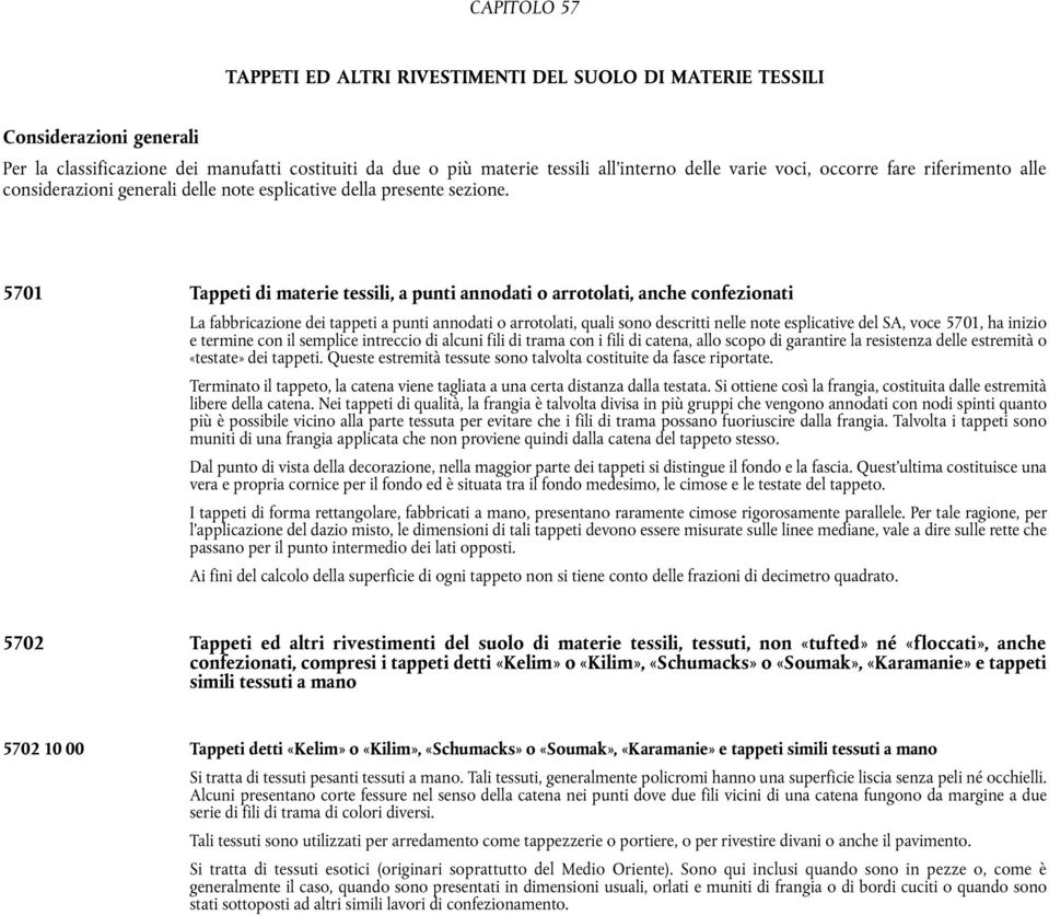 5701 Tppti di mtri tssili, punti nnodti o rrotolti, nch confzionti L fbbriczion di tppti punti nnodti o rrotolti, quli sono dscritti nll not splictiv dl SA, voc 5701, h inizio trmin con il smplic