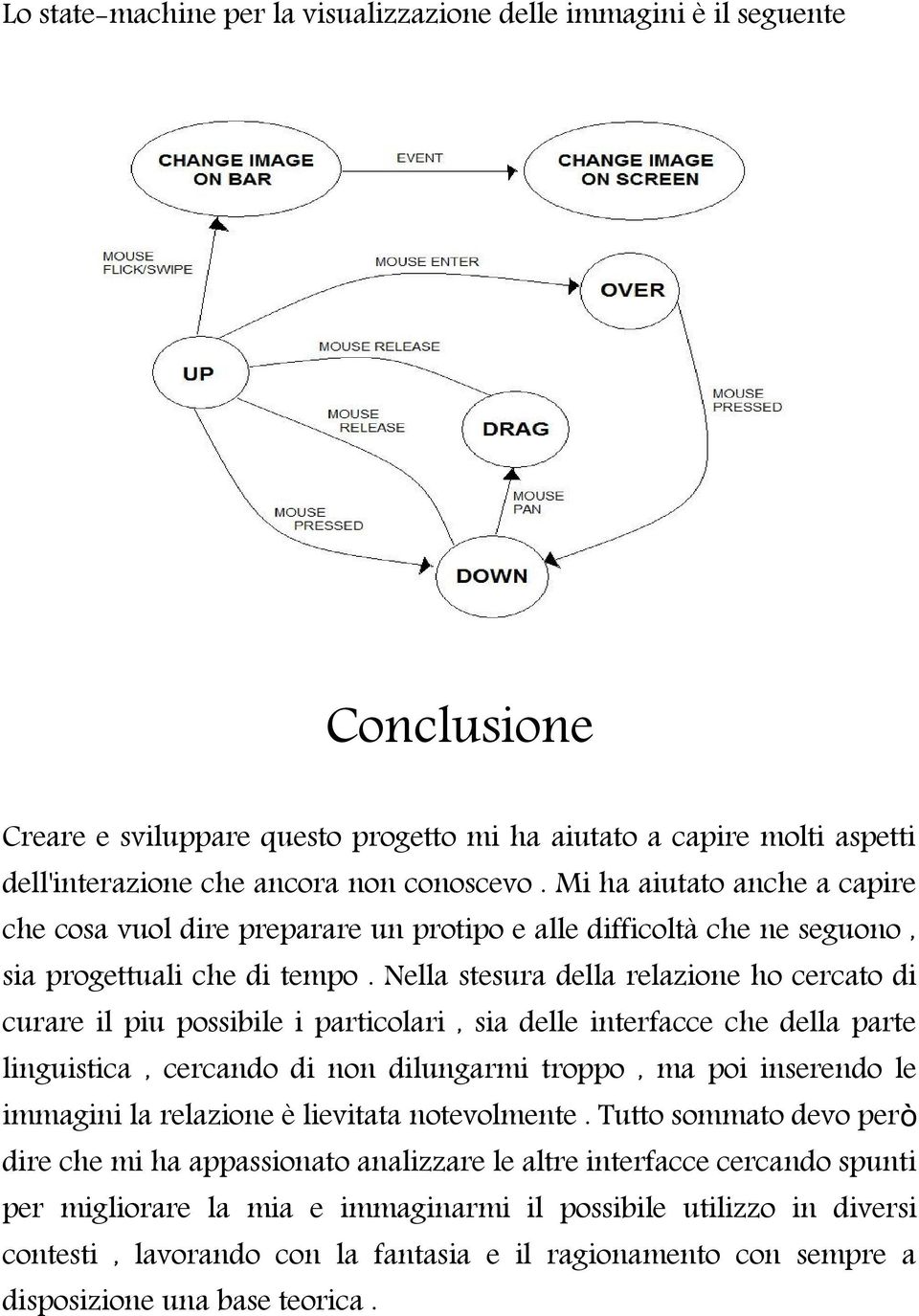 Nella stesura della relazione ho cercato di curare il piu possibile i particolari, sia delle interfacce che della parte linguistica, cercando di non dilungarmi troppo, ma poi inserendo le immagini la