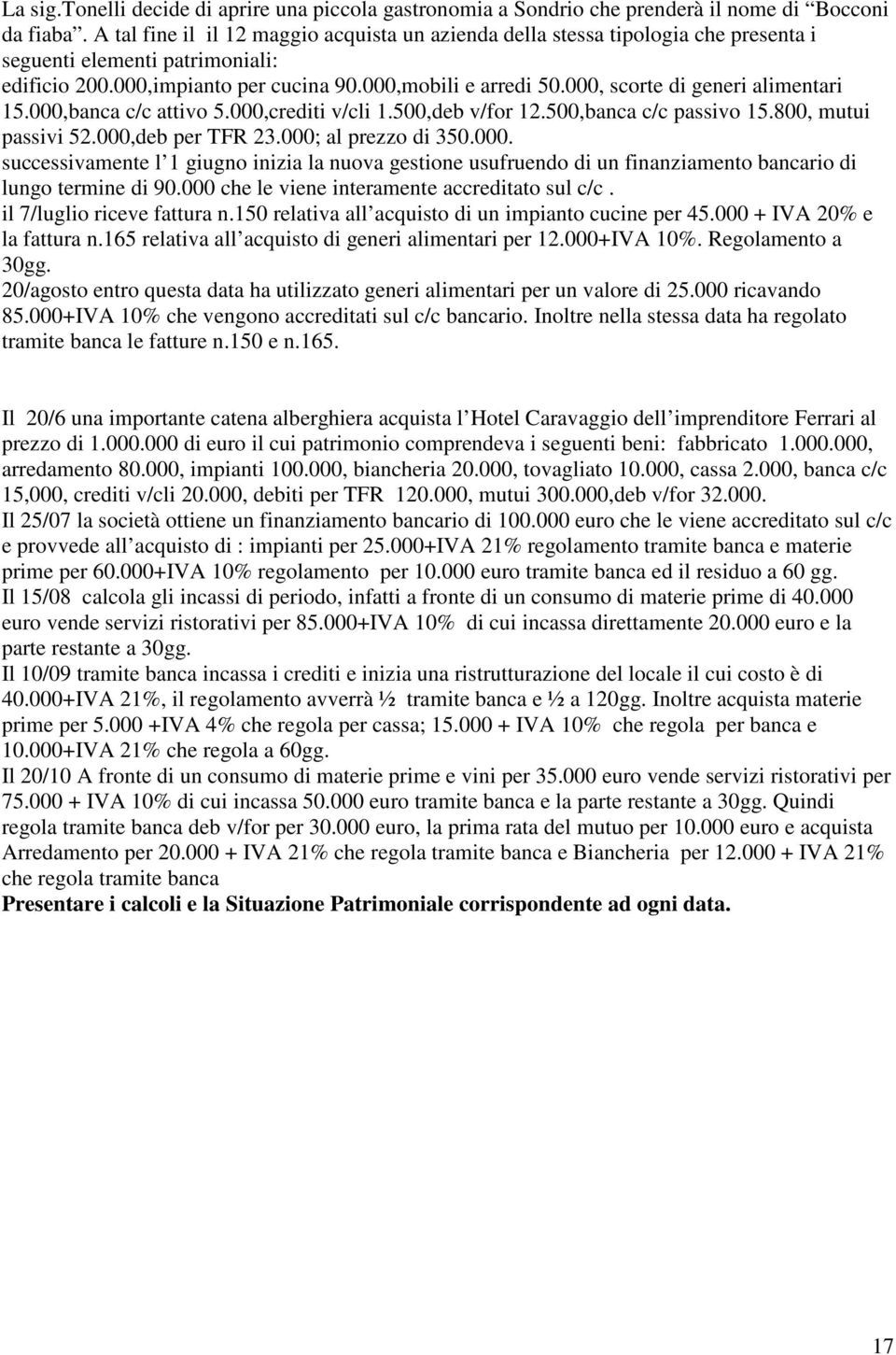 000. suessivmente l 1 giugno inizi l nuov gestione usufrueno i un finnzimento nrio i lungo termine i 90.000 he le viene intermente reitto sul /. il 7/luglio rieve fttur n.