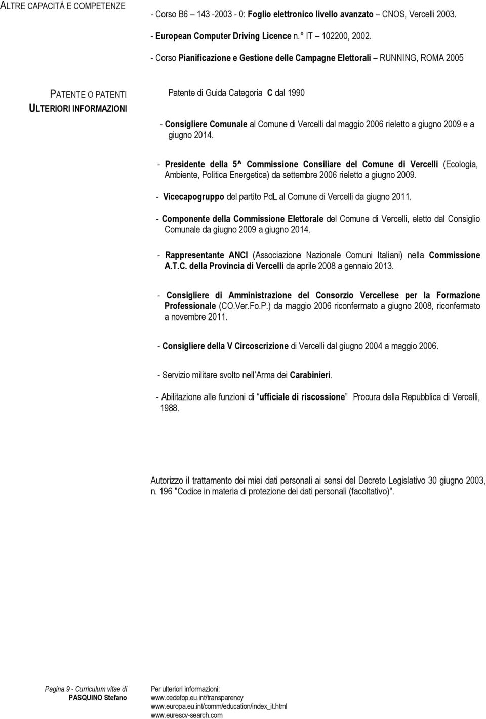 Vercelli dal maggio 2006 rieletto a giugno 2009 e a giugno 2014.