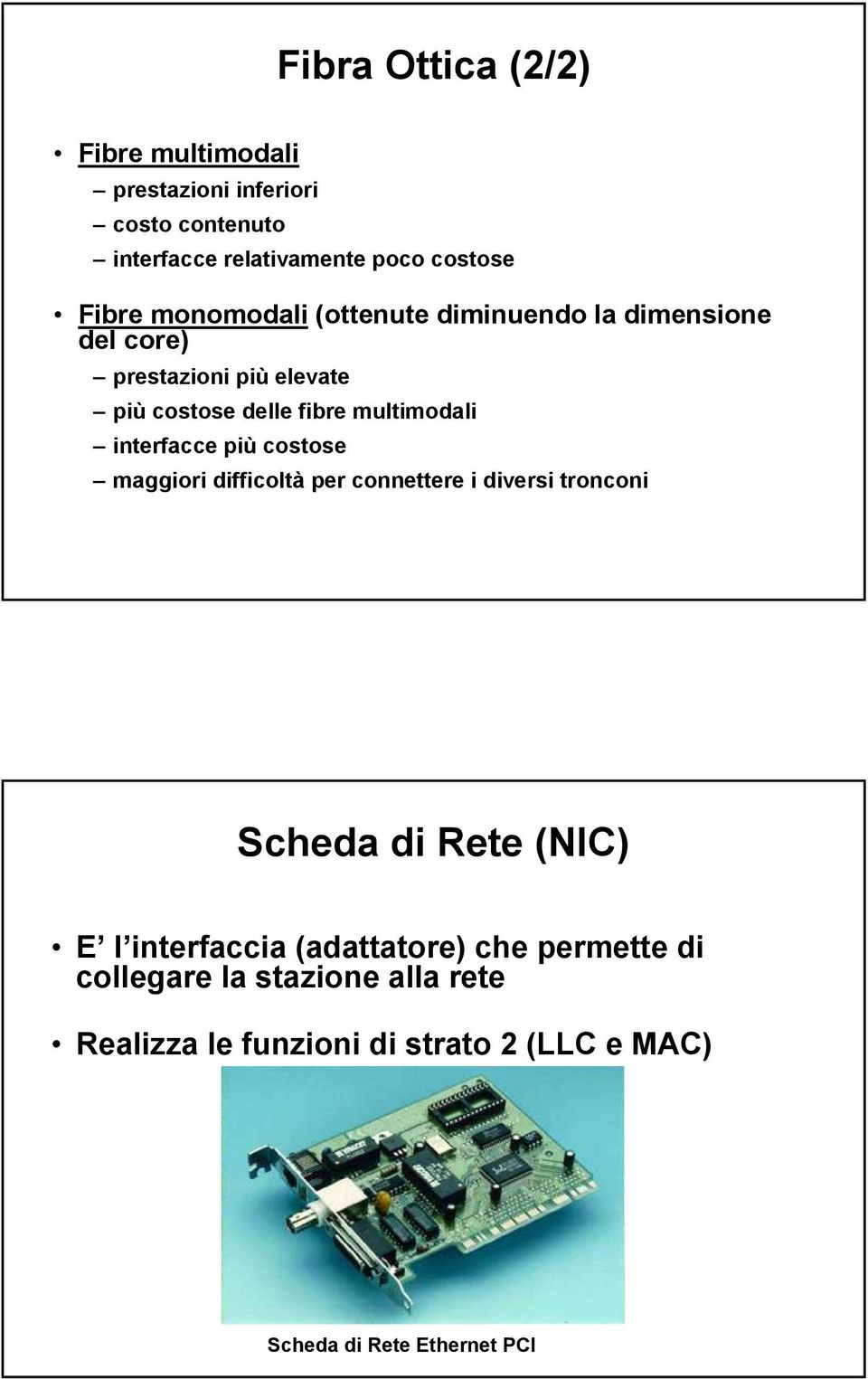 interfacce più costose maggiori difficoltà per connettere i diversi tronconi Scheda di Rete (NIC) E l interfaccia