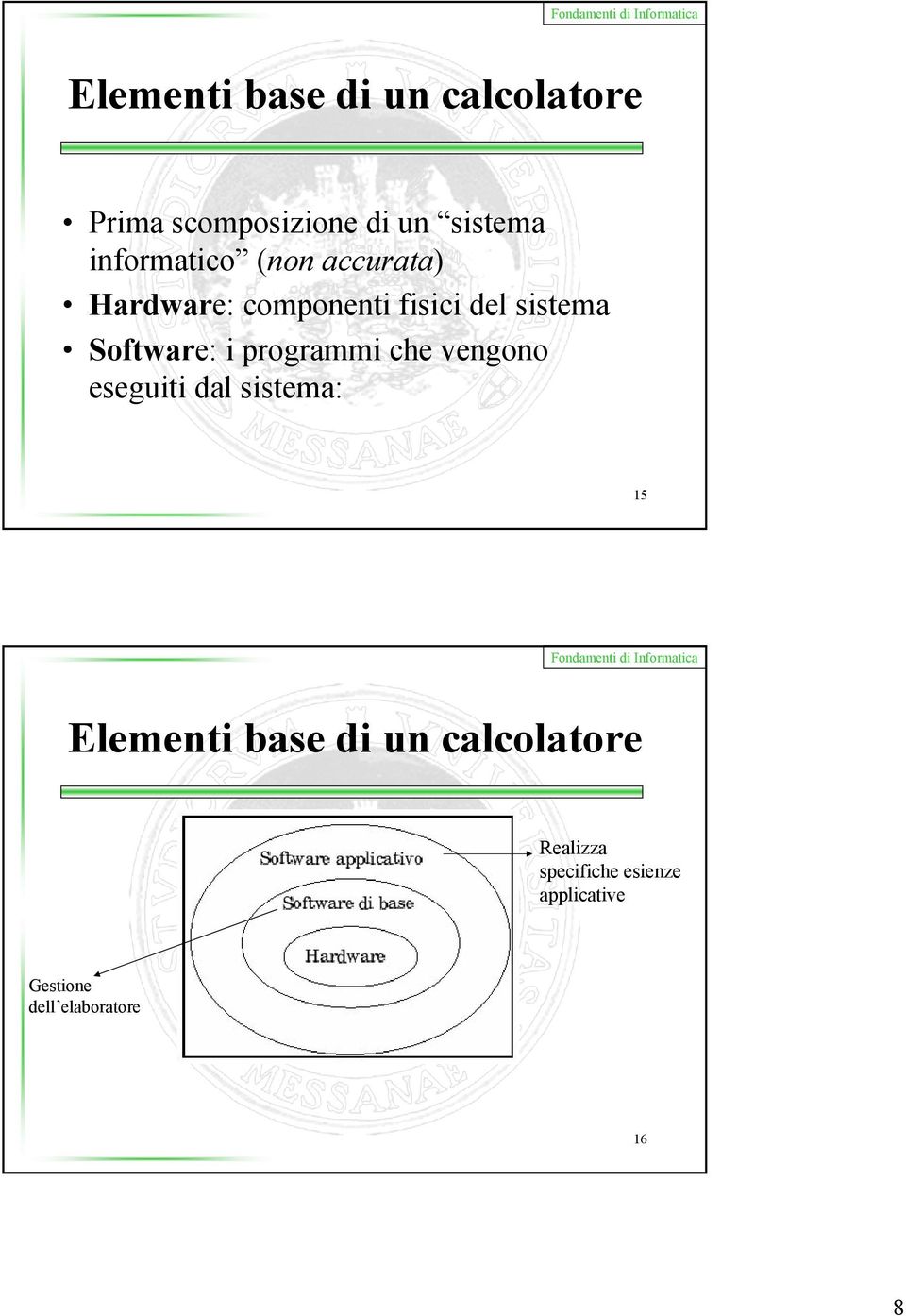 Software: i programmi che vengono eseguiti dal sistema: 15 Elementi base