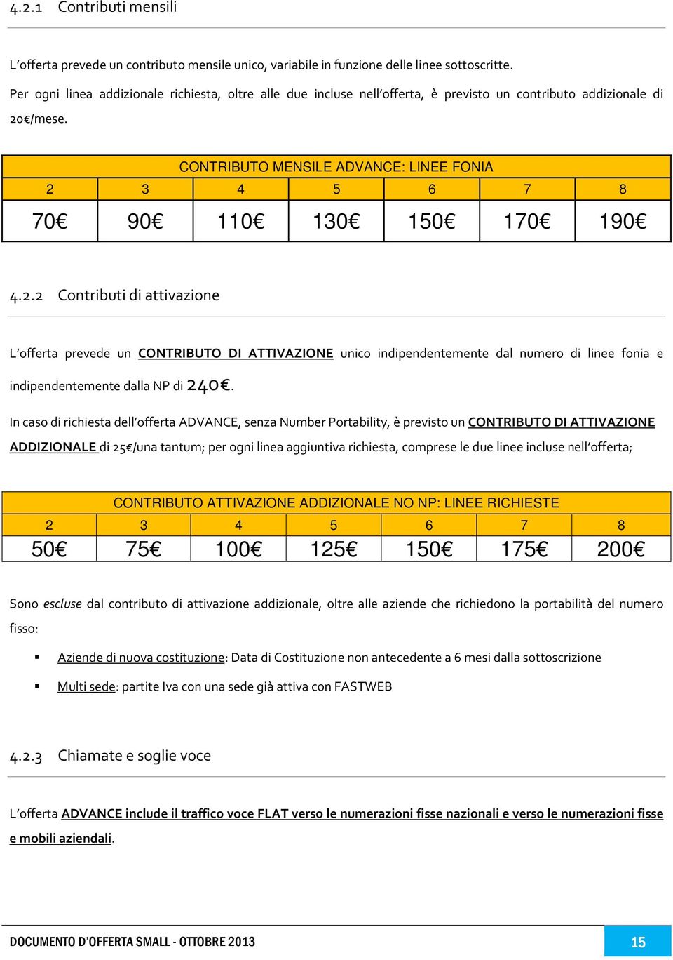 CONTRIBUTO MENSILE ADVANCE: LINEE FONIA 2 