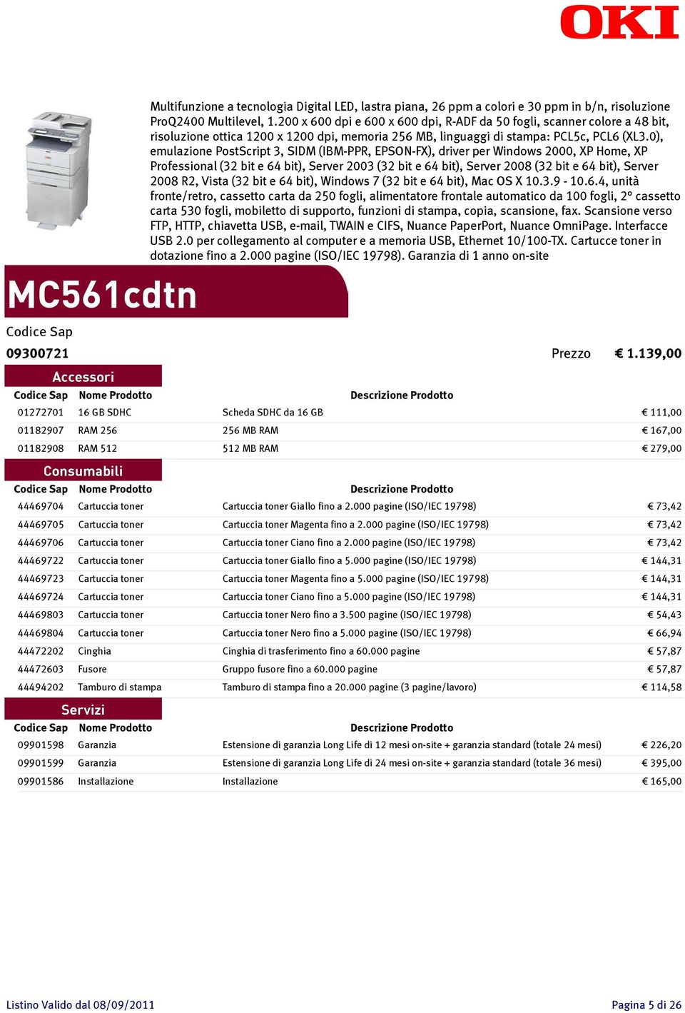 0), emulazione PostScript 3, SIDM (IBM-PPR, EPSON-FX), driver per Windows 2000, XP Home, XP Professional (32 bit e 64 bit), Server 2003 (32 bit e 64 bit), Server 2008 (32 bit e 64 bit), Server 2008