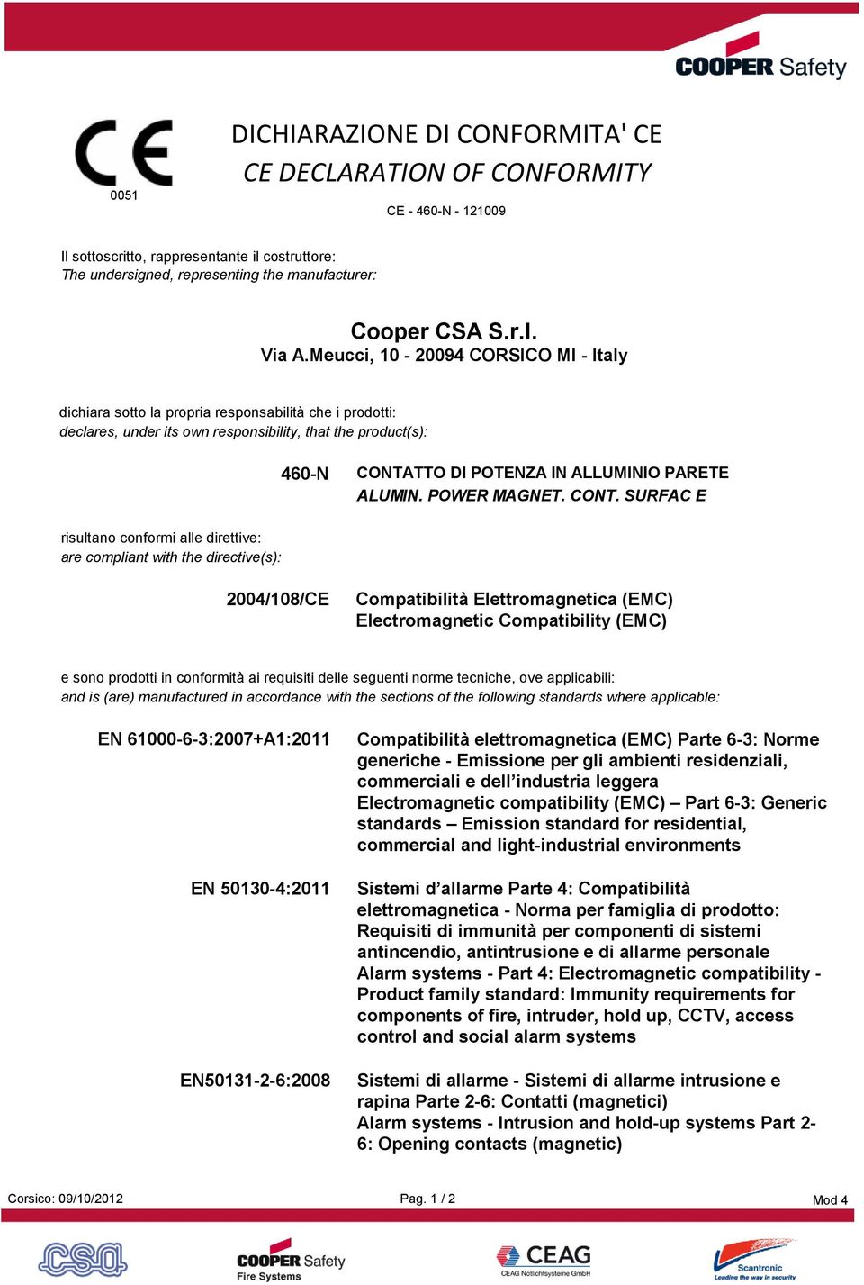 compliant with the directive(s): 460-N CONTA