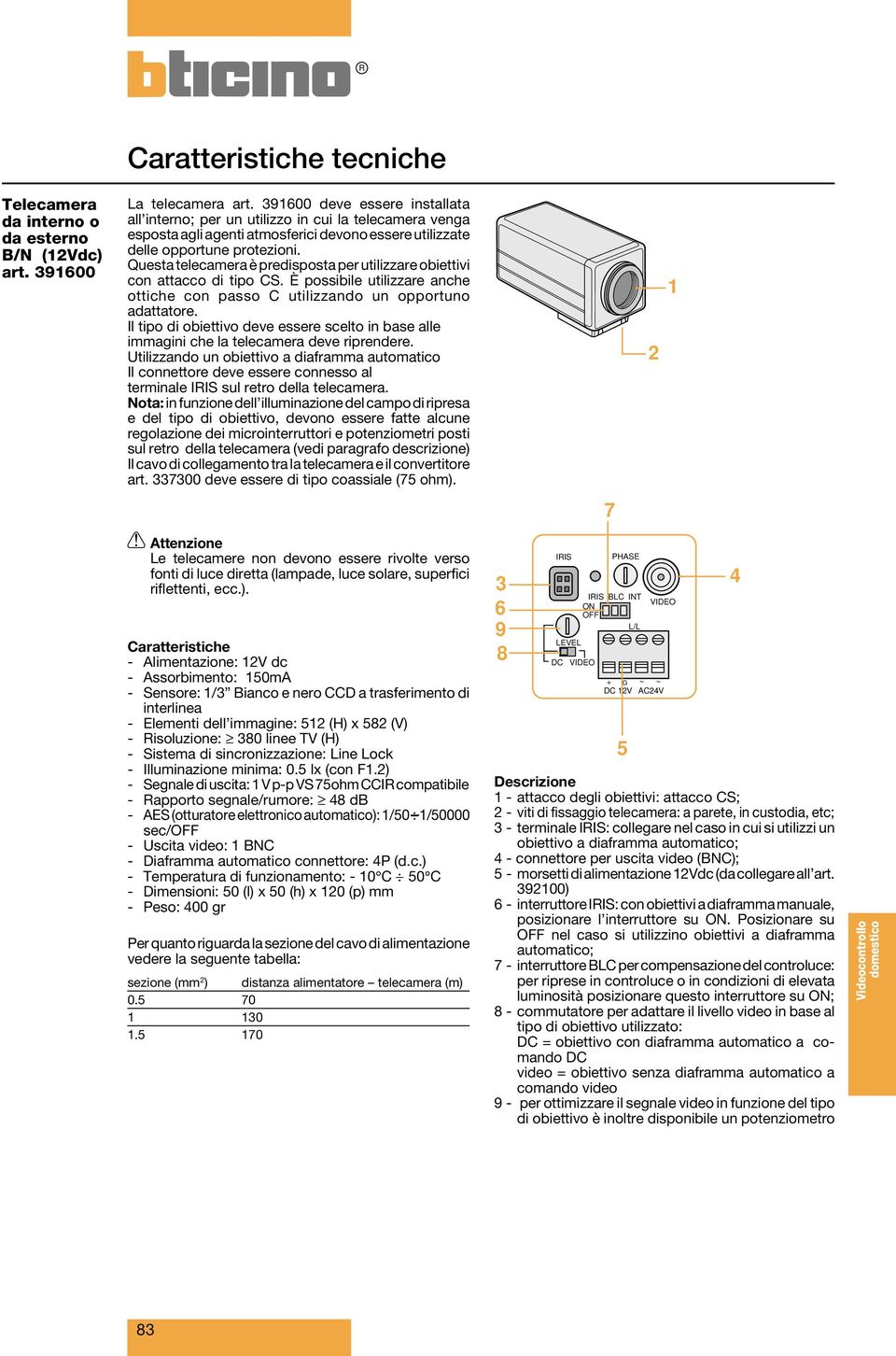 Questa è predisposta per utilizzare obiettivi con attacco di tipo CS. È possibile utilizzare anche ottiche con passo C utilizzando un opportuno adattatore.