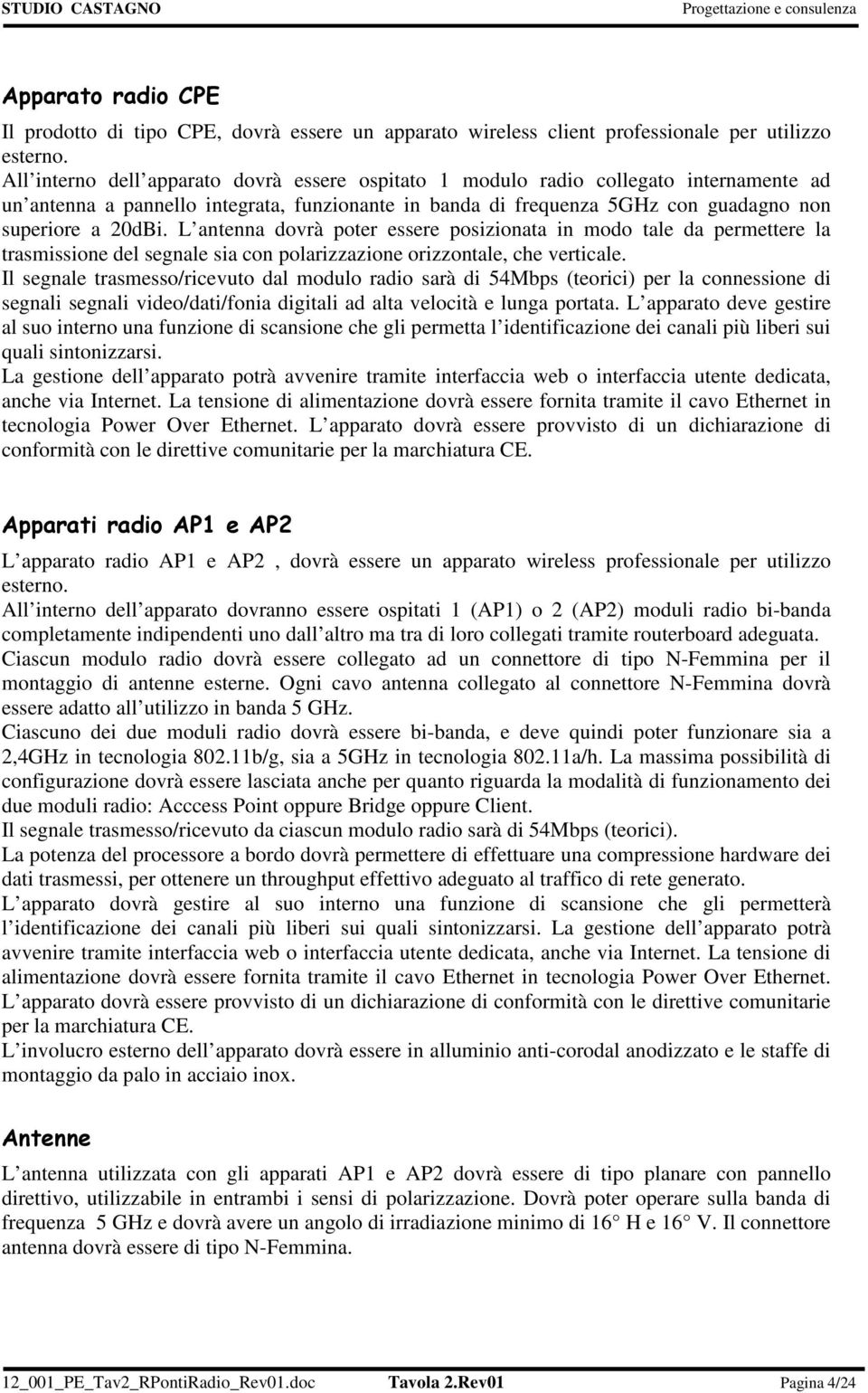 L antenna dovrà poter essere posizionata in modo tale da permettere la trasmissione del segnale sia con polarizzazione orizzontale, che verticale.