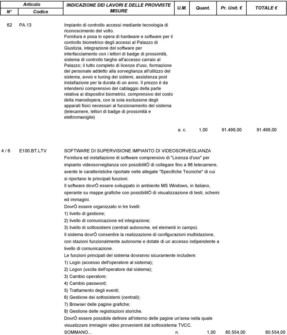 prossimità, sistema di controllo targhe all'accesso carraio al Palazzo; il tutto completo di licenze d'uso, formazione del personale addetto alla sorveglianza all'utilizzo del sistema, avvio e tuning