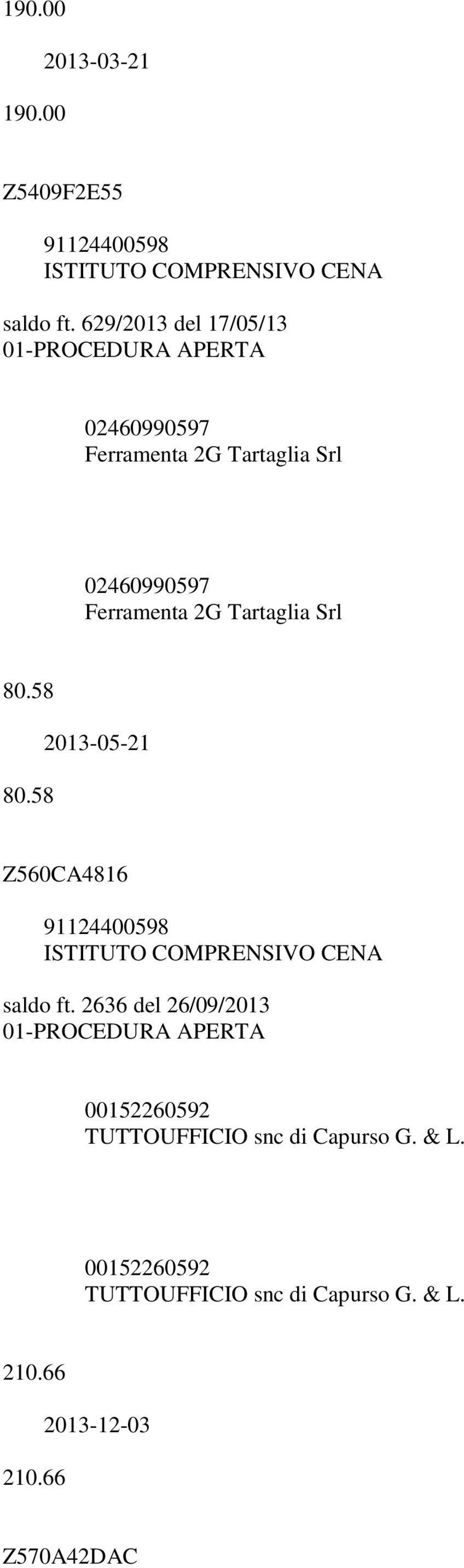 2G Tartaglia Srl 80.58 80.58 2013-05-21 Z560CA4816 saldo ft.