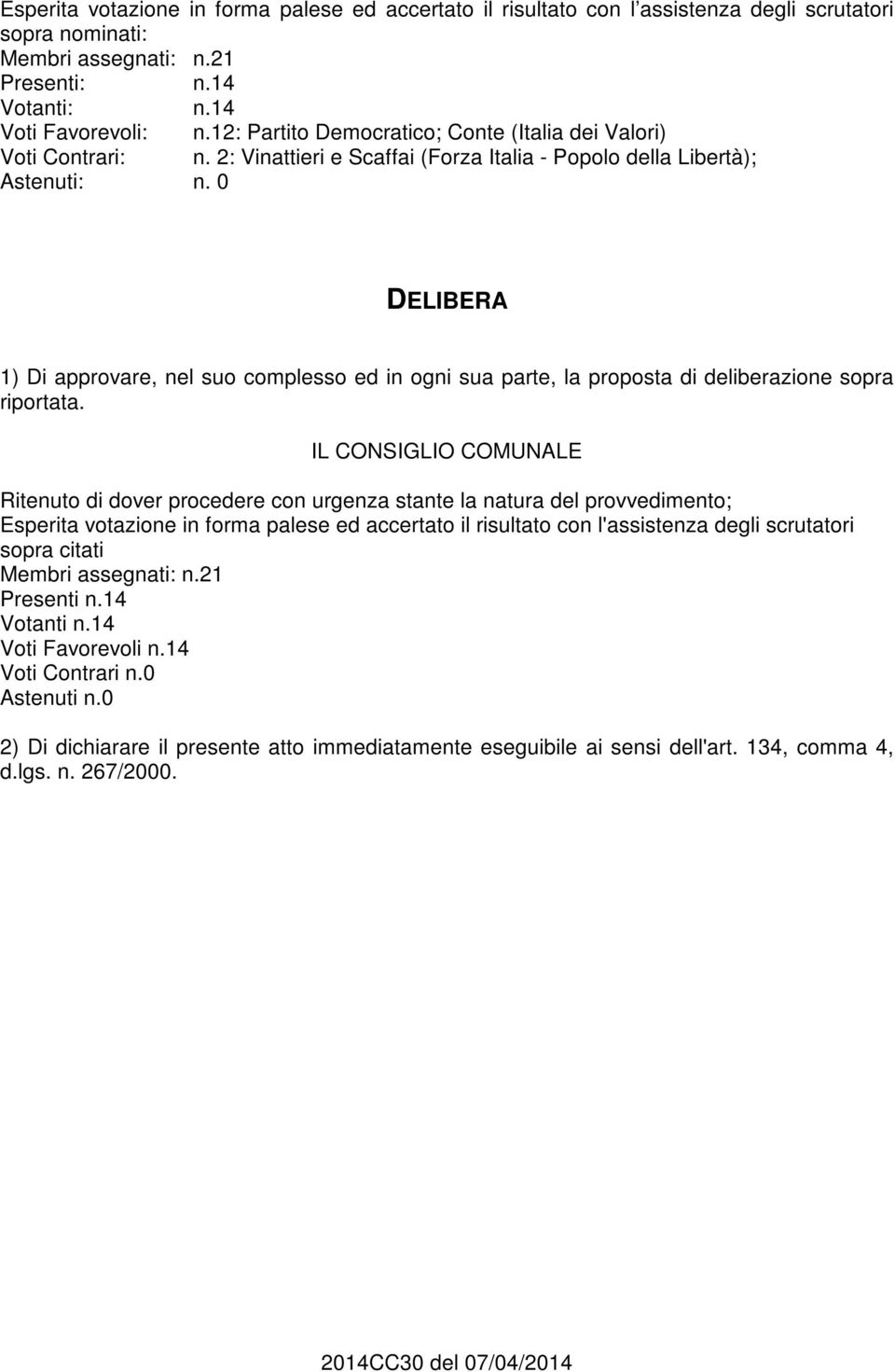 0 DELIBER 1) Di approvare, nel suo complesso ed in ogni sua parte, la proposta di deliberazione sopra riportata.