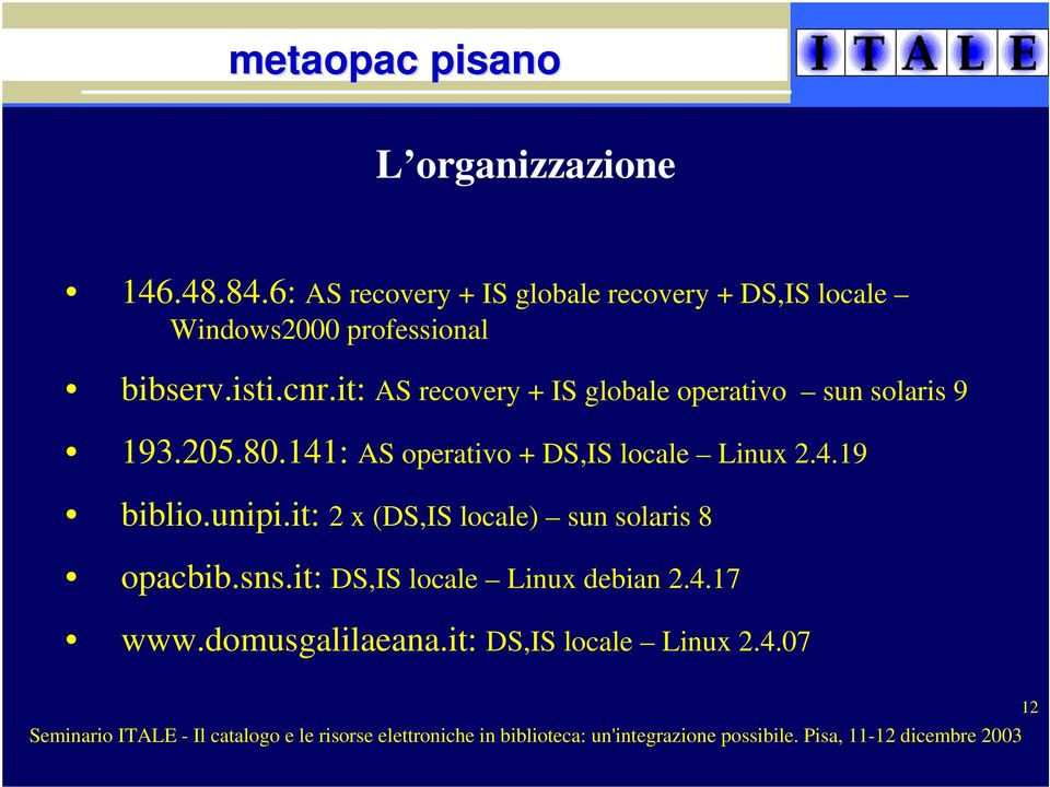 it: AS recovery + IS globale operativo sun solaris 9 193.205.80.