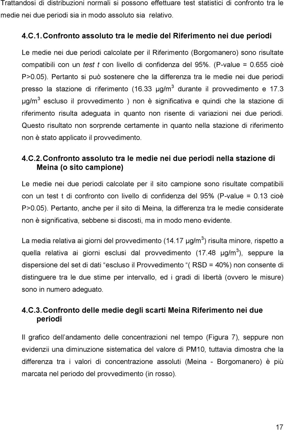 del 95%. (P-value =.655 cioè P>.5). Pertanto si può sostenere che la differenza tra le medie nei due periodi presso la stazione di riferimento (16.33 µg/m 3 durante il provvedimento e 17.