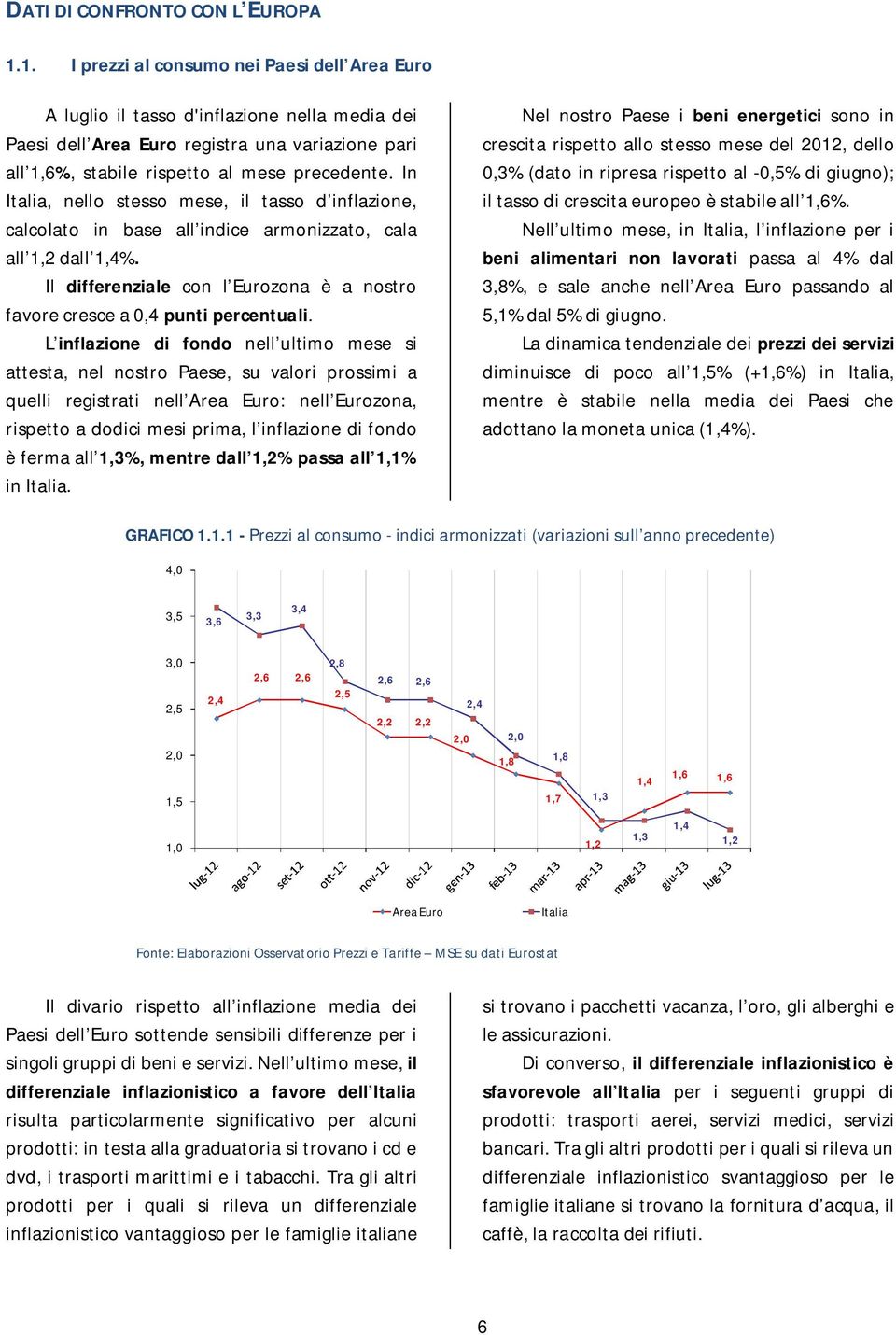 In Italia, nello stesso mese, il tasso d inflazione, calcolato in base all indice armonizzato, cala all 1,2 dall 1,4%. Il differenziale con l Eurozona è a nostro favore cresce a 0,4 punti percentuali.