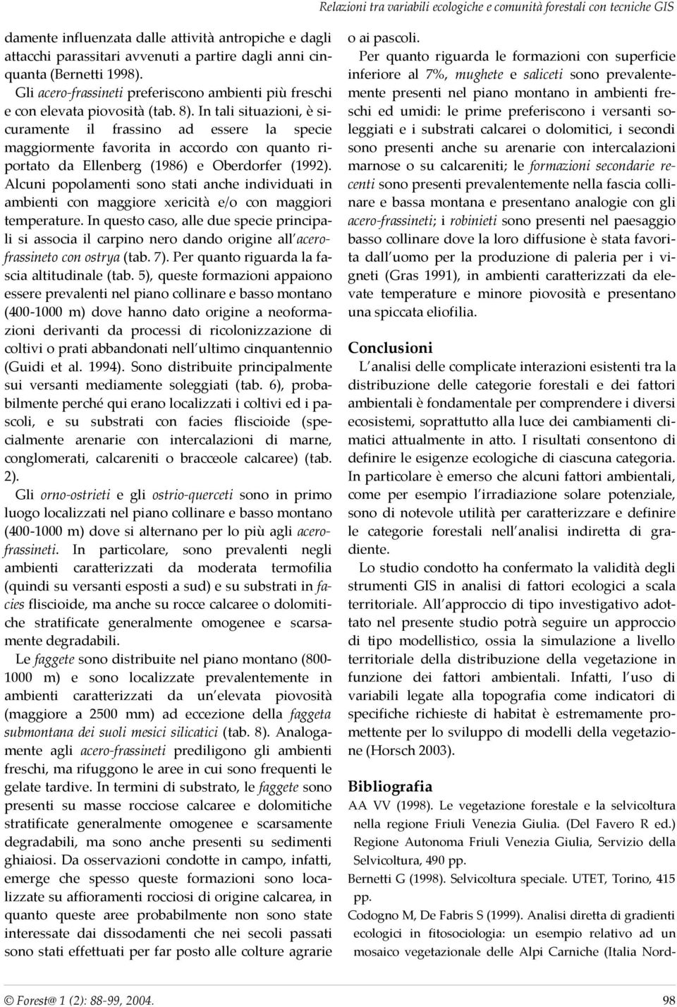 In tali situazioni, è sicuramente il frassino ad essere la specie maggiormente favorita in accordo con quanto riportato da Ellenberg (1986) e Oberdorfer (1992).