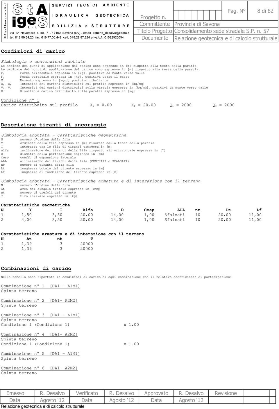 positiva verso il basso M Momento espresso in [kgm], positivo ribaltante Qi, Qf Intensità dei carichi distribuiti sul profilo espresse in [kg/mq] Vi, Vs Intensità dei carichi distribuiti sulla