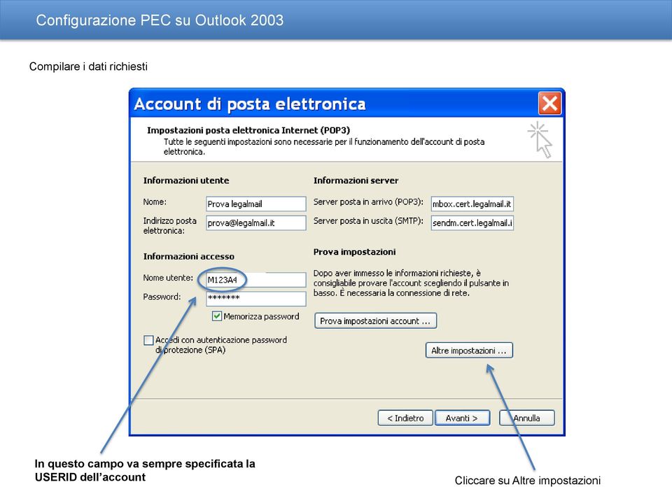 campo va sempre specificata la USERID