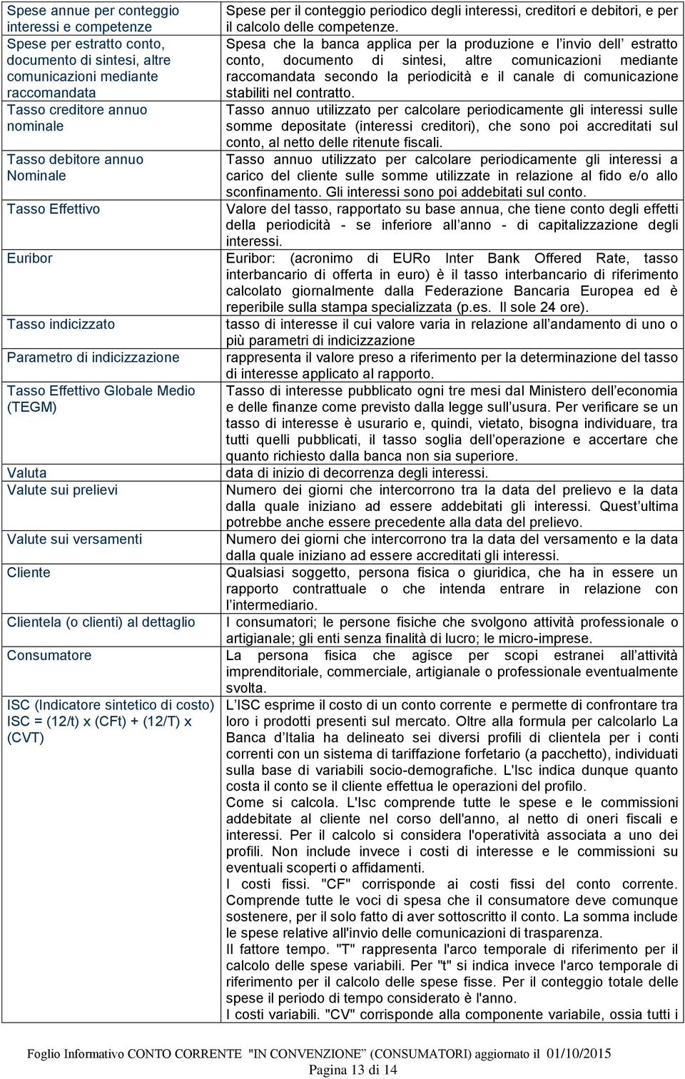 Spesa che la banca applica per la produzione e l invio dell estratto conto, documento di sintesi, altre comunicazioni mediante raccomandata secondo la periodicità e il canale di comunicazione