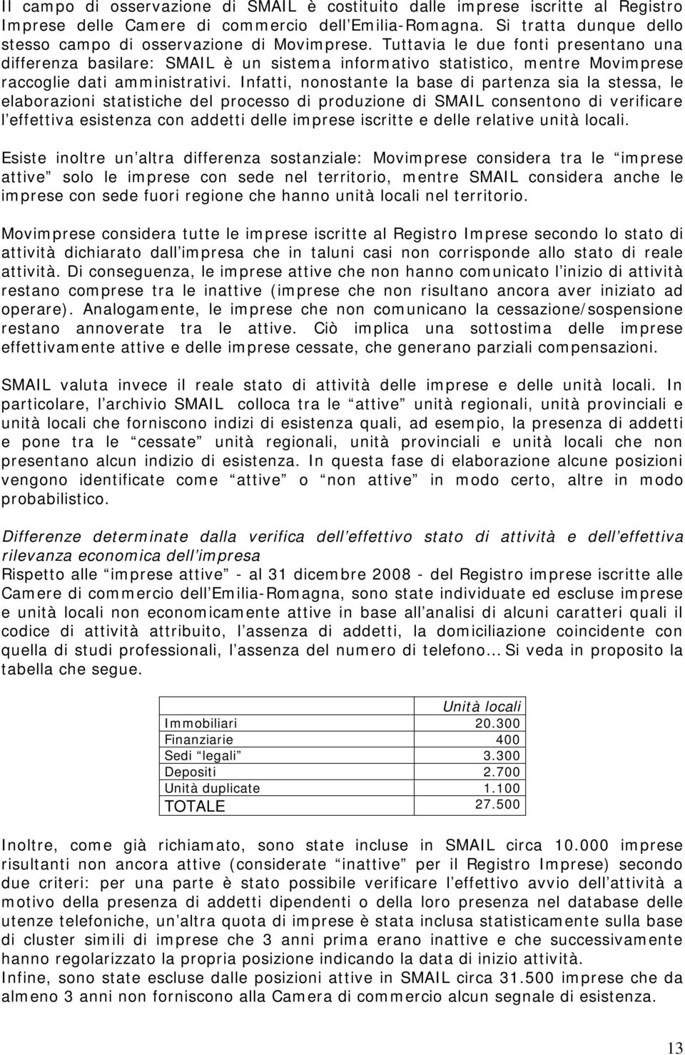 Tuttavia le due fonti presentano una differenza basilare: SMAIL è un sistema informativo statistico, mentre Movimprese raccoglie dati amministrativi.