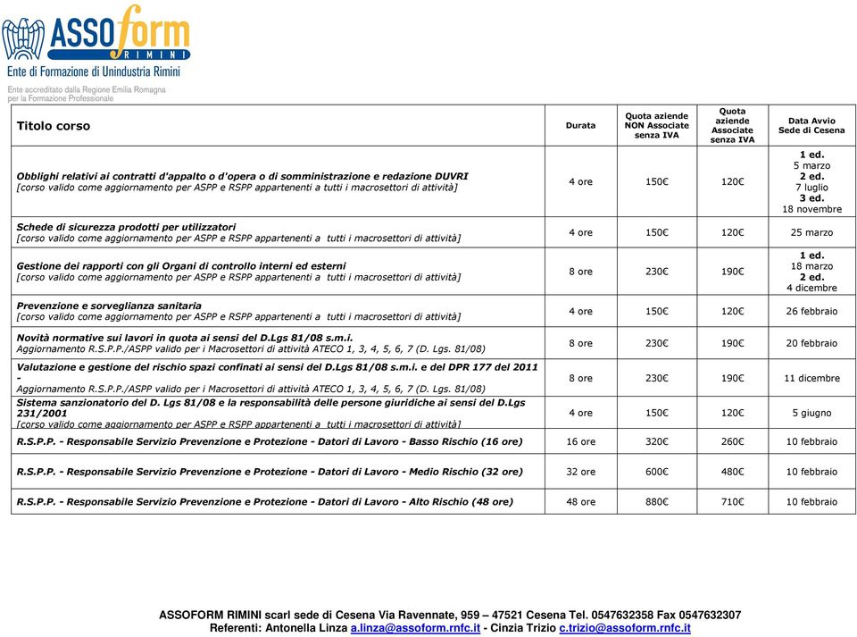 m.i. Aggiornamento R.S.P.P./ASPP valido per i Macrosettori di attività ATECO 1, 3, 4, 5, 6, 7 Valutazione e gestione del rischio spazi confinati ai sensi del D.Lgs 81/08 s.m.i. e del DPR 177 del 2011 - Aggiornamento R.