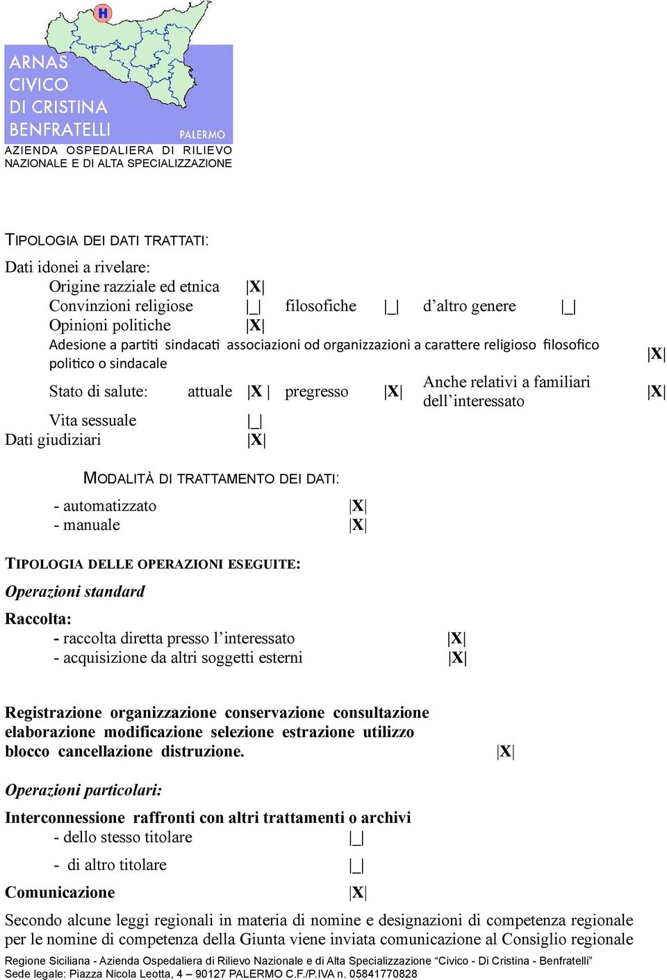 DEI DATI: - automatizzato - manuale TIPOLOGIA DELLE OPERAZIONI ESEGUITE: Operazioni standard Raccolta: - raccolta diretta presso l interessato - acquisizione da altri soggetti esterni Registrazione