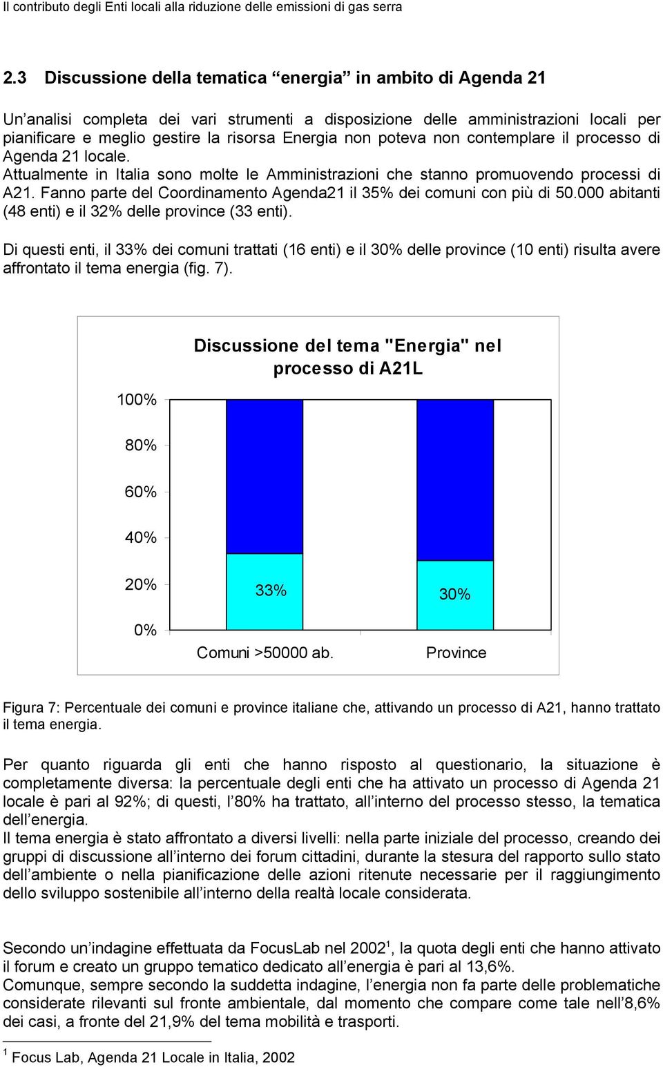 Fanno parte del Coordinamento Agenda21 il 35% dei comuni con più di 50.000 abitanti (48 enti) e il 32% delle province (33 enti).