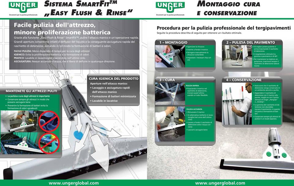 Grandi aperture consentono infatti il deflusso del liquido e la conseguente asciugatura rapida del raschietto di detersione, evitando in tal modo la formazione di batteri e odori.