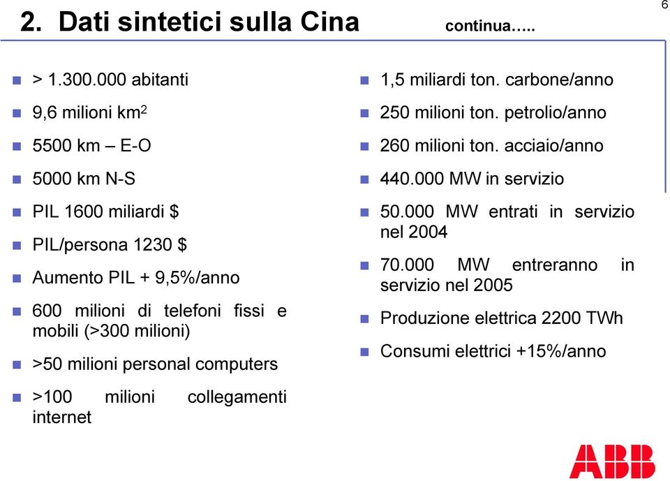 telefoni fissi e mobili (>300 milioni) >50 milioni personal computers 1,5 miliardi ton. carbone/anno 250 milioni ton.