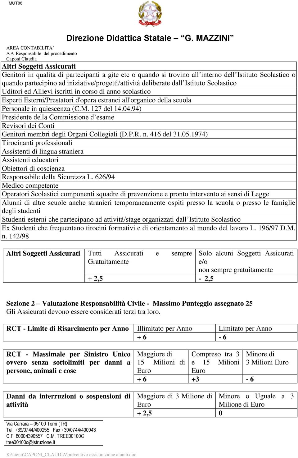 94) Presidente della Commissione d esame Revisori dei Conti Genitori membri degli Organi Collegiali (D.P.R. n. 416 del 31.05.