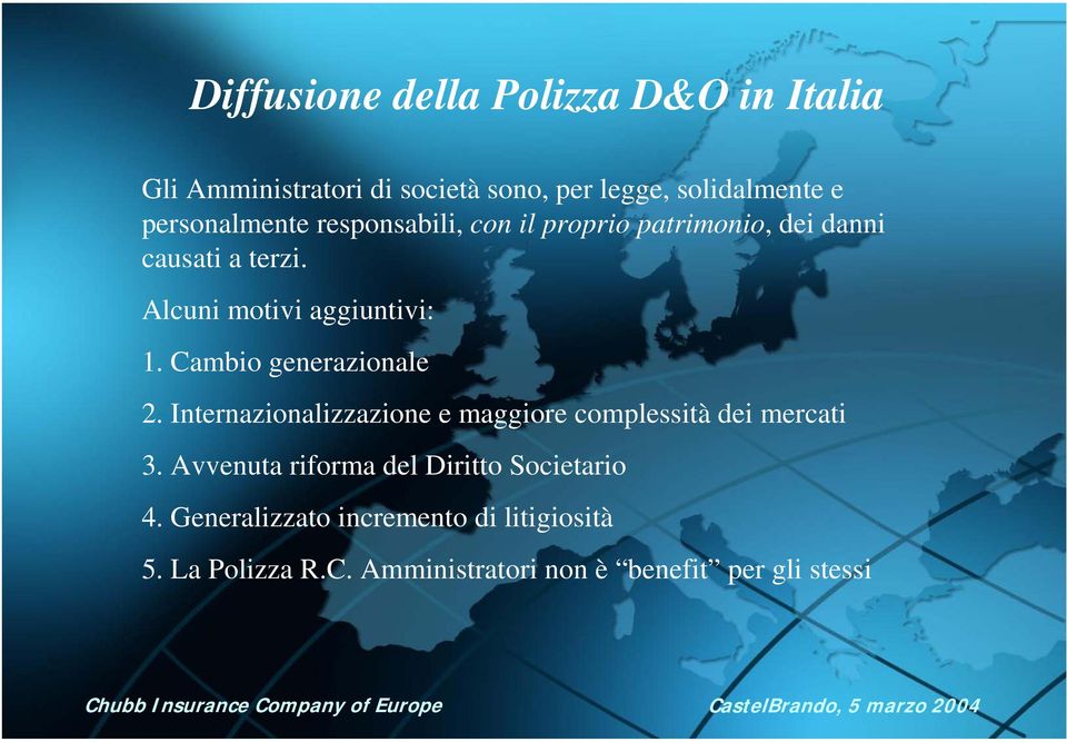 Cambio generazionale 2. Internazionalizzazione e maggiore complessità dei mercati 3.