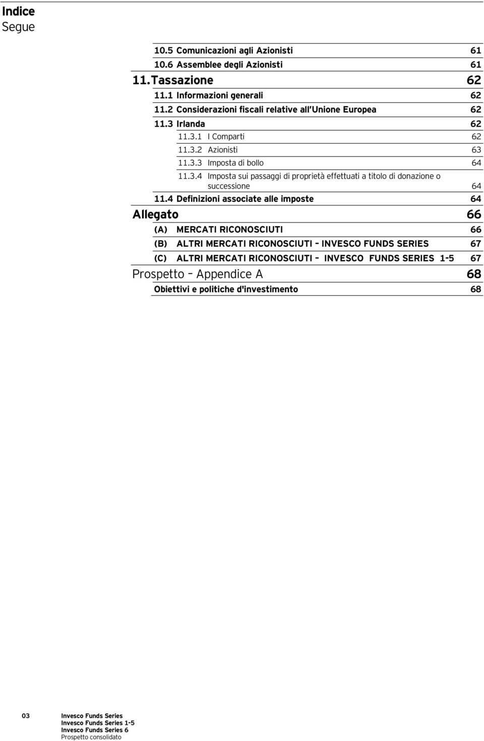 4 Definizioni associate alle imposte 64 Allegato 66 (A) MERCATI RICONOSCIUTI 66 (B) ALTRI MERCATI RICONOSCIUTI INVESCO FUNDS SERIES 67 (C) ALTRI MERCATI