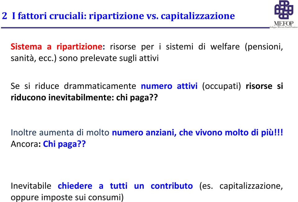 ) sono prelevate sugli attivi Se si riduce drammaticamente numero attivi (occupati) risorse si riducono