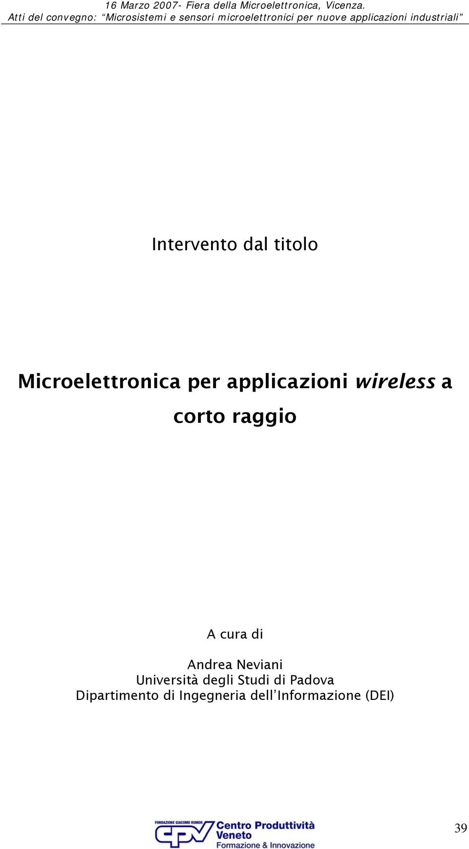 Andrea Neviani Università degli Studi di Padova