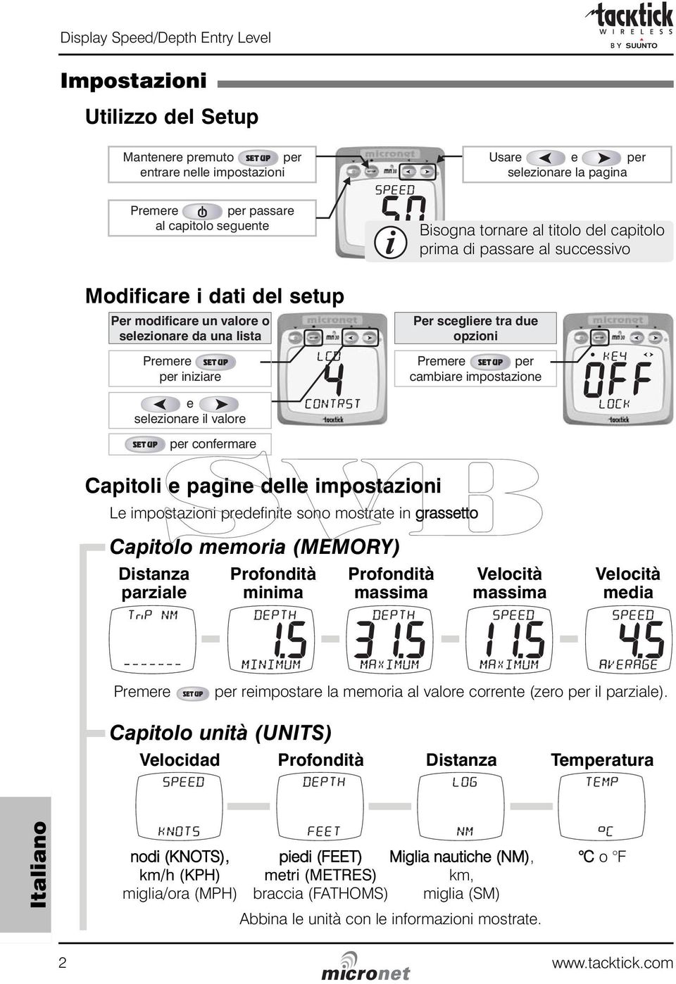 Premere per cambiare impostazione e selezionare il valore per confermare Capitoli e pagine delle impostazioni Le impostazioni predefinite sono mostrate in grassetto Capitolo memoria (MEMORY) Distanza