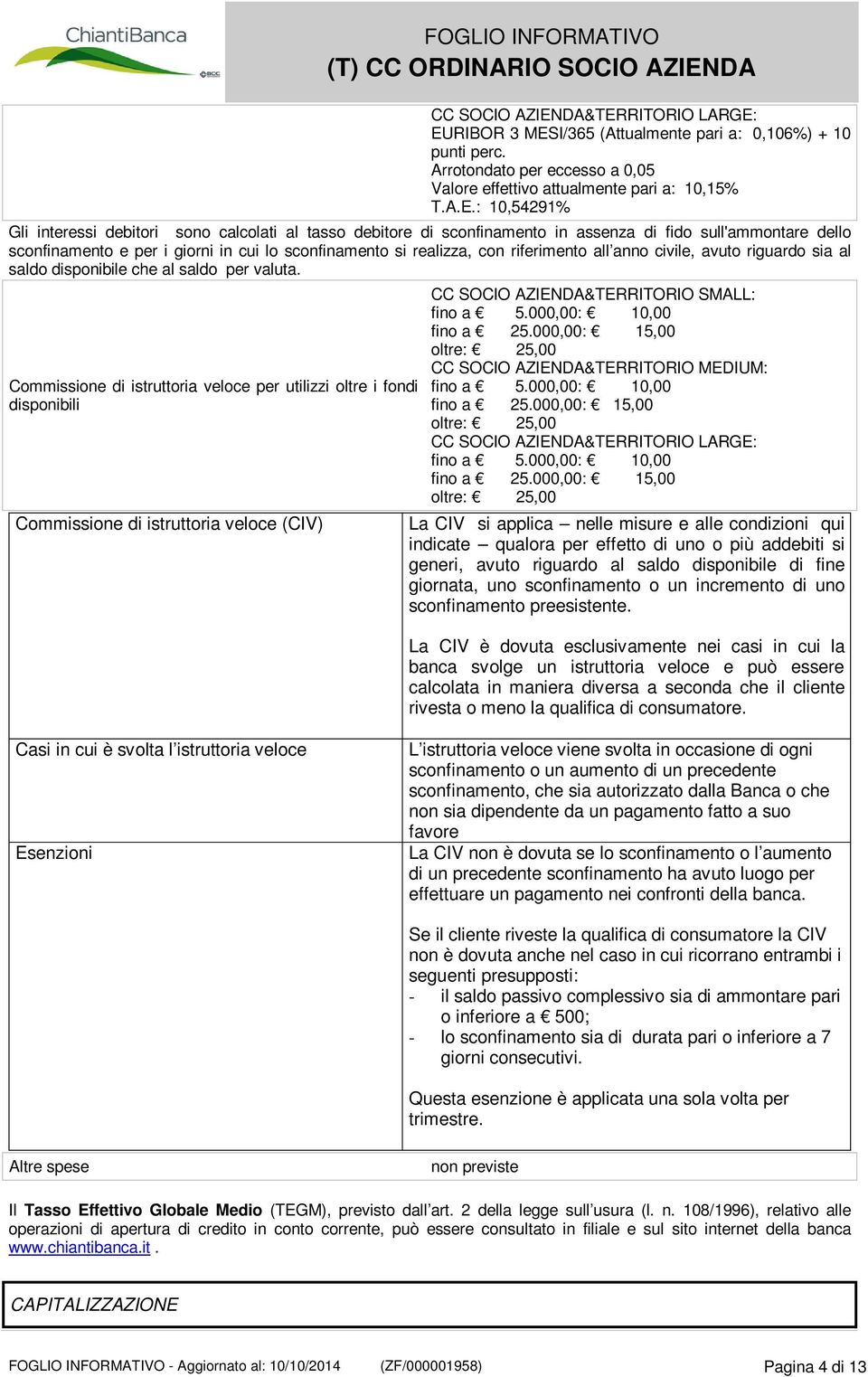 disponibile che al saldo per valuta. Commissione di istruttoria veloce per utilizzi oltre i fondi disponibili Commissione di istruttoria veloce (CIV) fino a 5.000,00: 10,00 fino a 25.