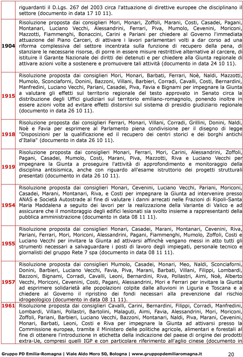 Moriconi, Mazzotti, Fiammenghi, Bonaccini, Carini e Pariani per chiedere al Governo l'immediata attuazione del Piano Carceri, di attivare i lavori parlamentari volti a dar corso ad una riforma