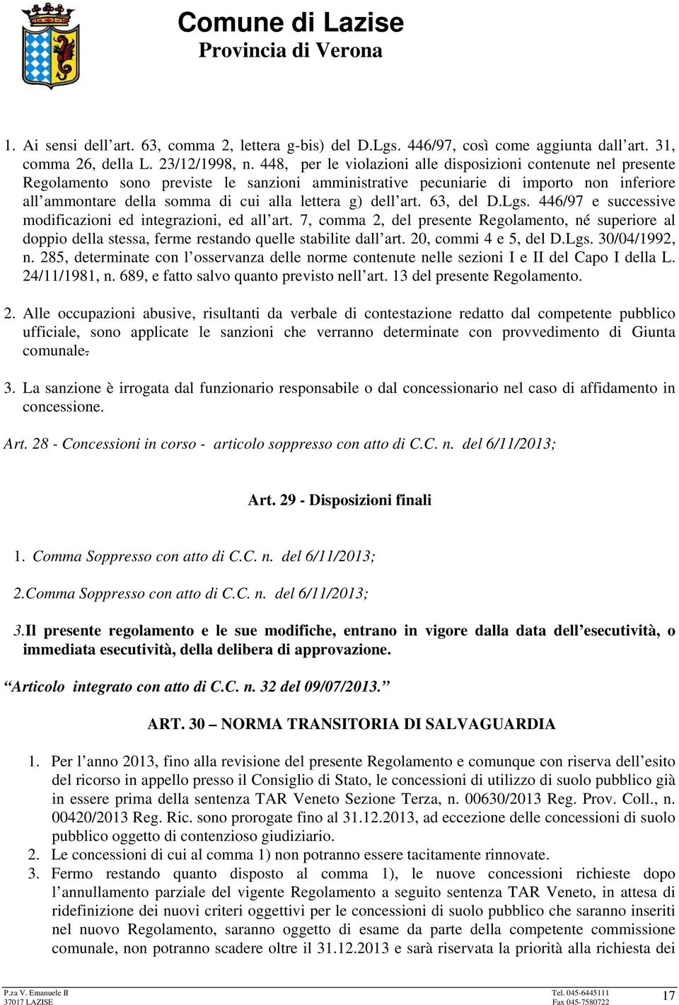 g) dell art. 63, del D.Lgs. 446/97 e successive modificazioni ed integrazioni, ed all art.