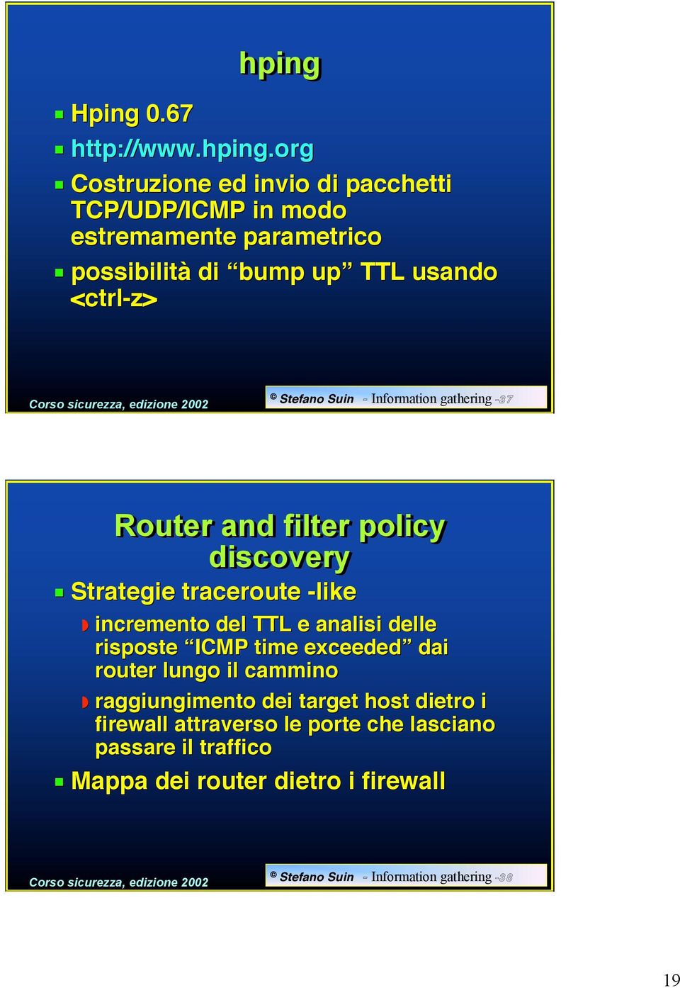 org Costruzione ed invio di pacchetti TCP/UDP/ICMP in modo estremamente parametrico possibilità di bump up TTL usando <ctrl-z> Stefano