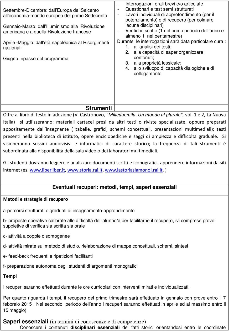 (per il potenziamento) e di recupero (per colmare lacune disciplinari) - Verifiche scritte (1 nel primo periodo dell anno e almeno 1 nel pentamestre) Durante le interrogazioni sarà data particolare