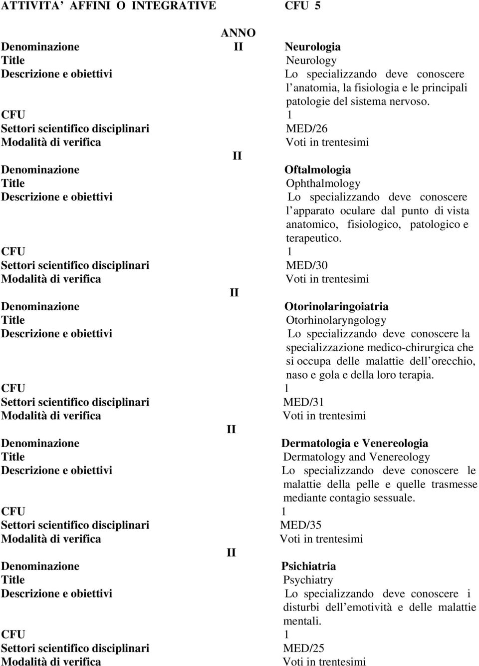 1 MED/30 II Otorinolaringoiatria Otorhinolaryngology Lo specializzando deve conoscere la specializzazione medico-chirurgica che si occupa delle malattie dell orecchio, naso e gola e della loro