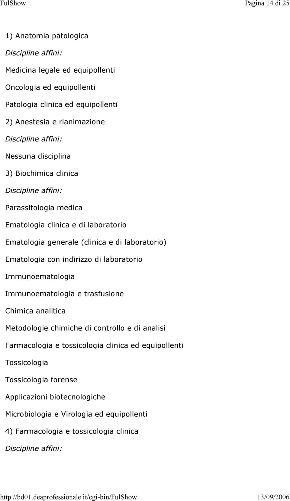 indirizzo di laboratorio Immunoematologia Immunoematologia e trasfusione Chimica analitica Metodologie chimiche di controllo e di analisi Farmacologia e