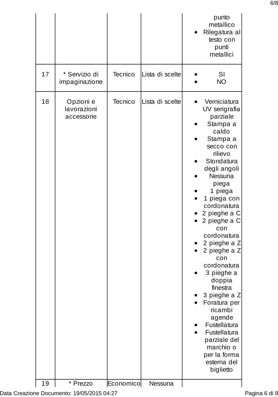 cordonatura 2 pieghe a C 2 pieghe a C con cordonatura 2 pieghe a Z 2 pieghe a Z con cordonatura 3 pieghe a doppia finestra 3 pieghe a Z Foratura per ricambi