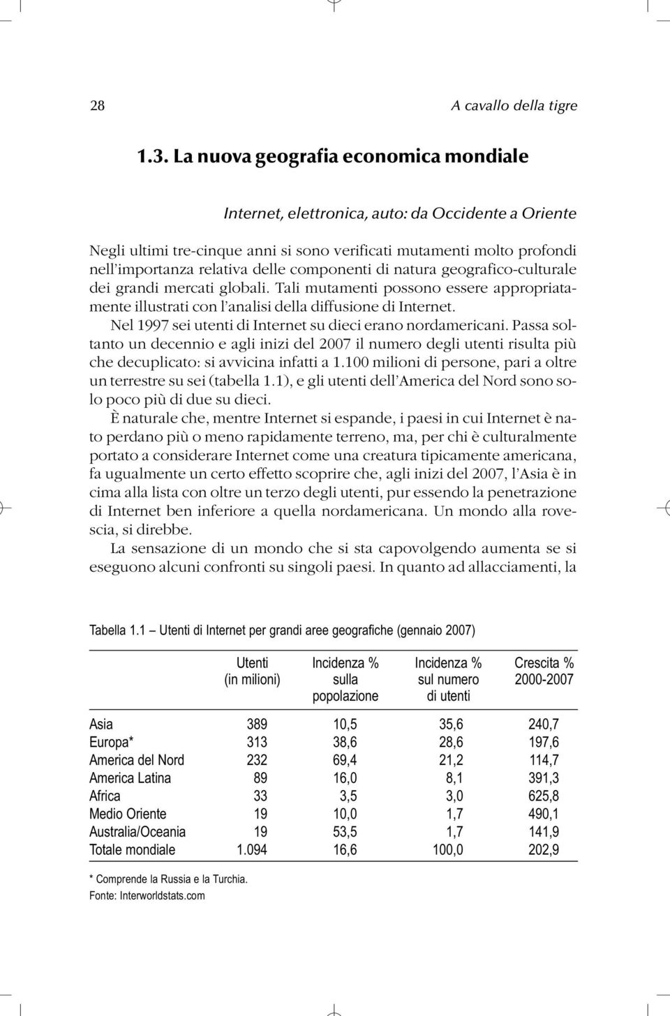 componenti di natura geografico-culturale dei grandi mercati globali. Tali mutamenti possono essere appropriatamente illustrati con l analisi della diffusione di Internet.